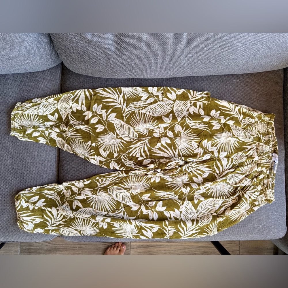 Olive Green Leaf Print joggers